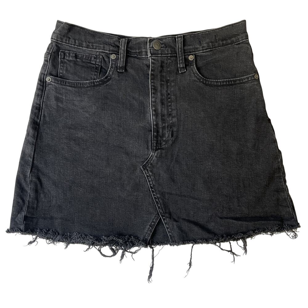 Madewell Women Mini Skirt Size 28 Black Denim Skirt Rigid A-Line Zipper Button